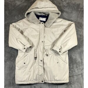 Towne London Fog sherpa parka hooded jacket coat Women's Beige Winter Read